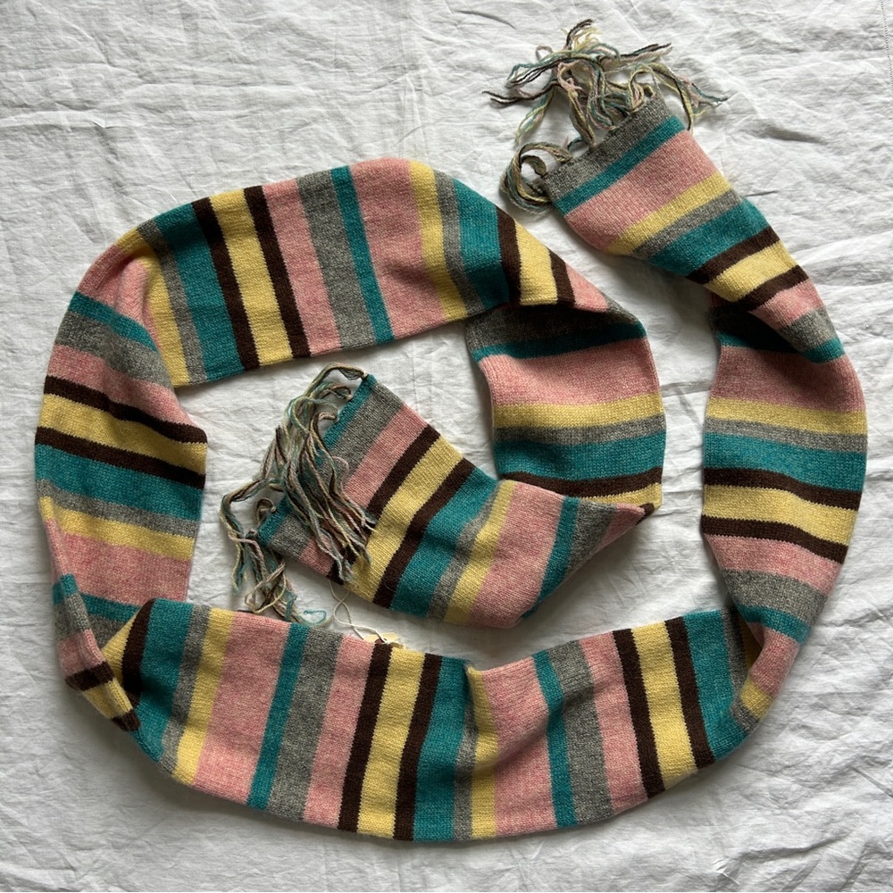 Vintage 1980’s 100% Shetland Wool Striped Pastel Knit Scarf